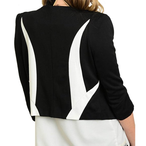 Cropped One Button Fly Blazer Jacket 3/4 Sleeve - Picture 8 of 10